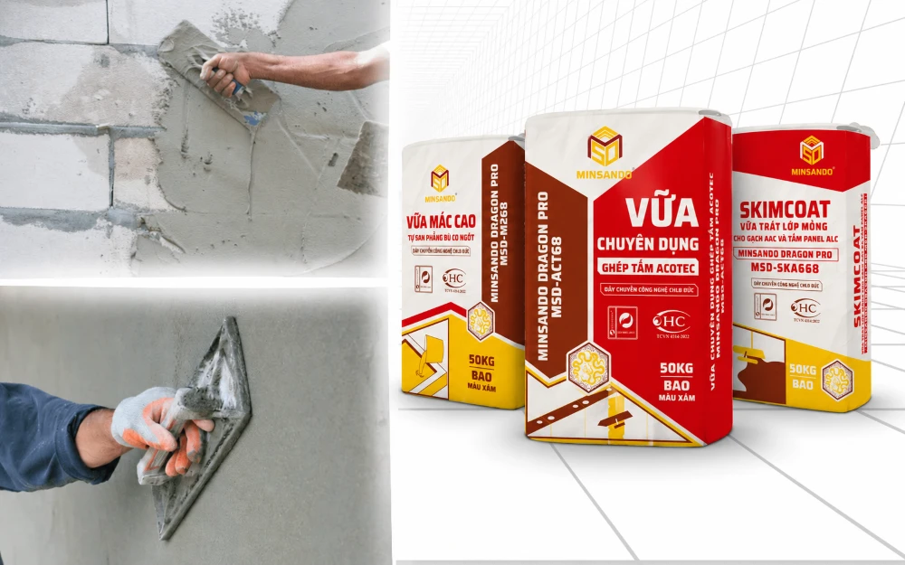 Các loại vữa trát lớp mỏng MINSANDO theo từng loại tường 3 cac loai vua trat lop mong minsando cho tuong gach aac