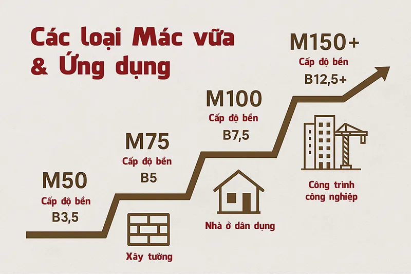 Các loại vữa trộn sẵn đặc biệt đáp ứng nhiều nhu cầu quan trọng cho công trình 2 Ứng dụng của các loại vữa trộn sẵn theo Mác vữa và cấp độ bền
