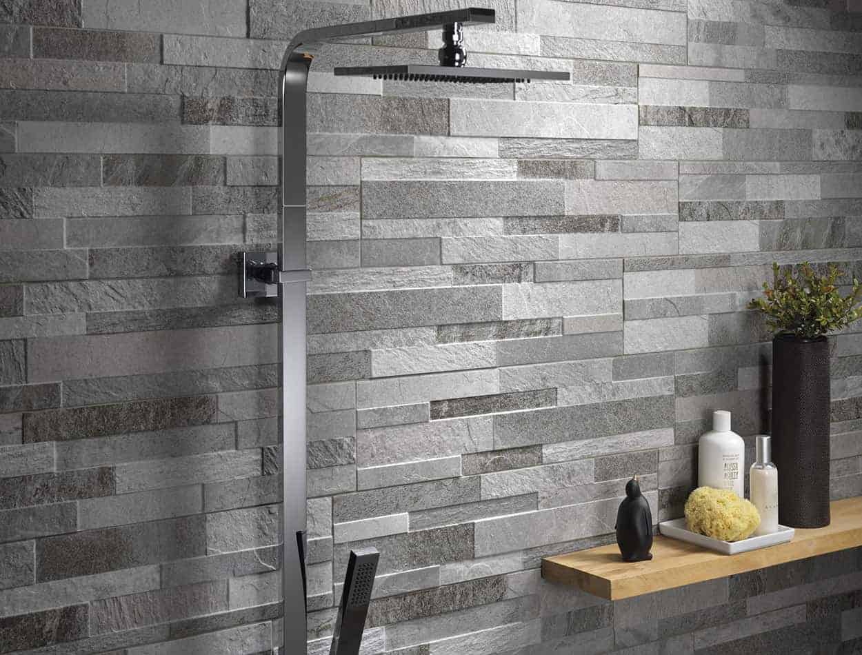 Top 12 mẫu gạch ốp lát nhà tắm đẹp hiếm gặp 2025 - Ốp gạch nhà tắm không lỗi thời 2 gạch giả đá ong xám