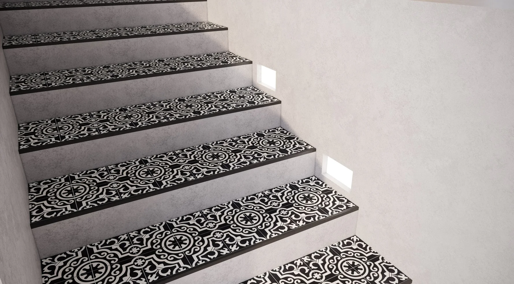 Ấn tượng với 20+ ý tưởng ốp gạch cầu thang dùng gạch hoạ tiết 6 gạch hoạ tiết phối gạch giả đá