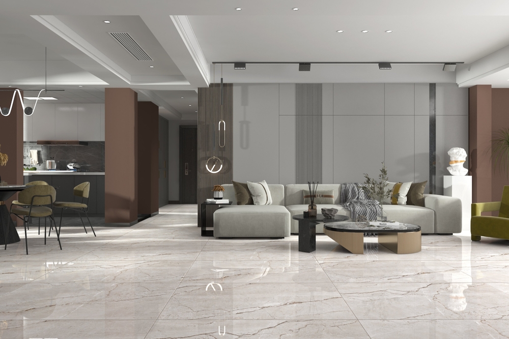 Top 15+ mẫu gạch ốp lát phòng khách đẹp, xu hướng 1 Gạch marble trắng vân mây