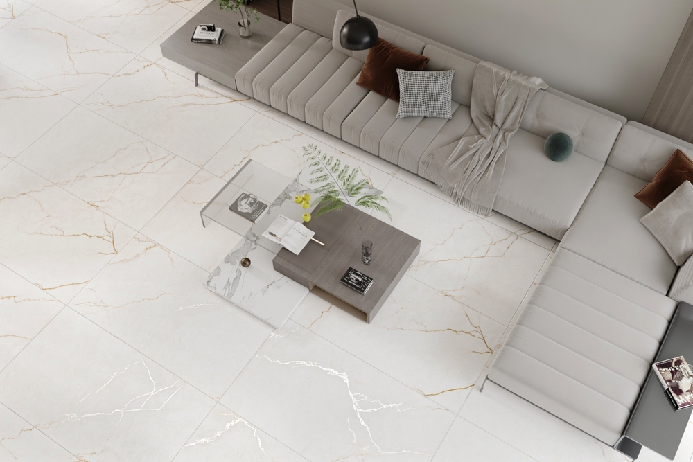 Top 15+ mẫu gạch ốp lát phòng khách đẹp, xu hướng 2 Gạch marble trắng vân vàng
