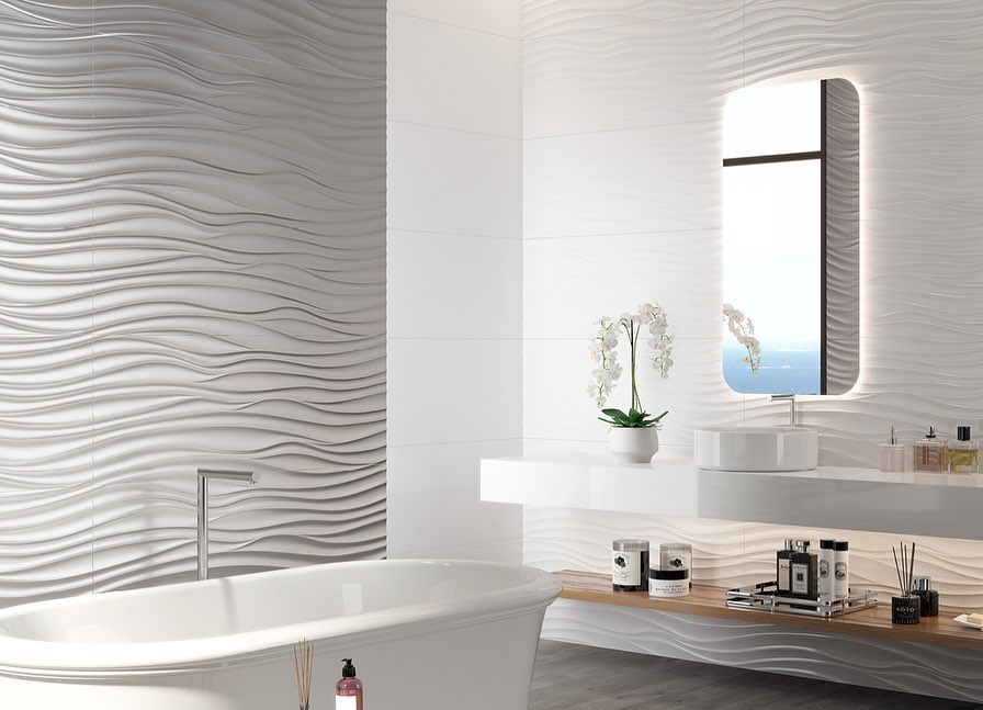 Top 12 mẫu gạch ốp lát nhà tắm đẹp hiếm gặp 2025 - Ốp gạch nhà tắm không lỗi thời 11 gạch ốp lát phòng tắm hoạ tiết gợn sóng