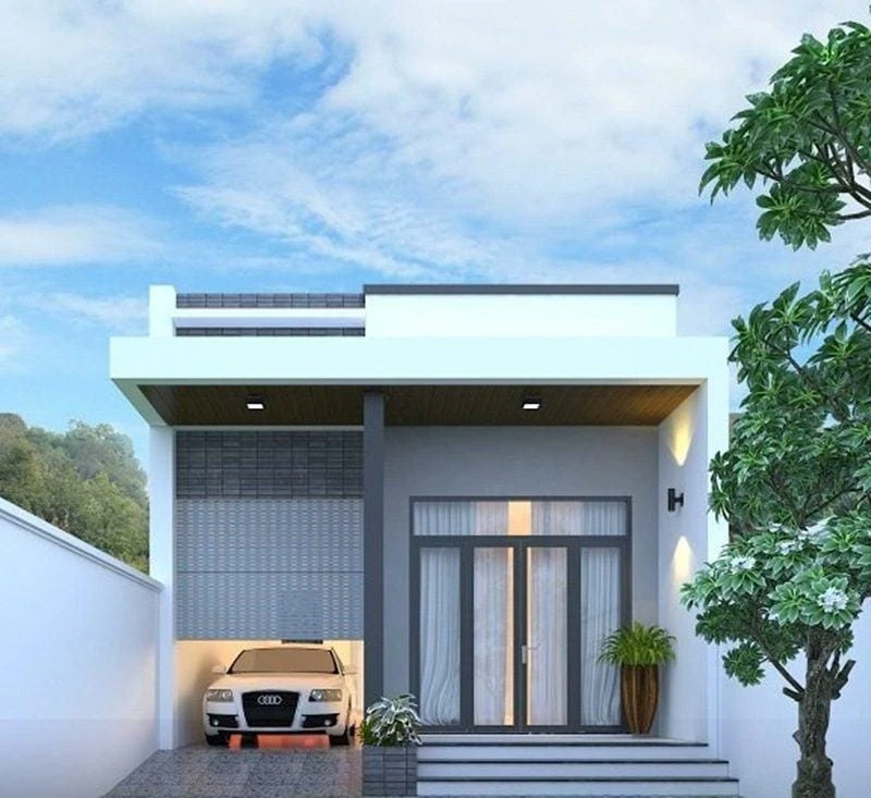 Mẫu nhà cấp 4 mái bằng có gara 