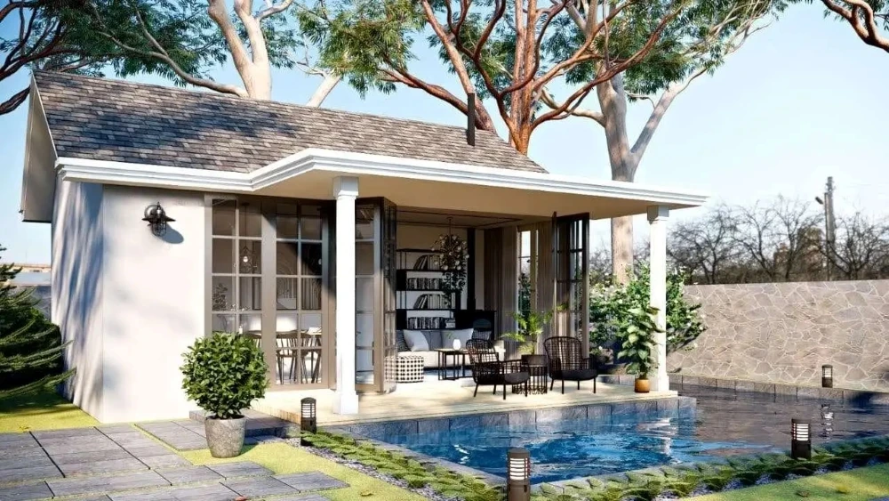 Mẫu nhà cấp 4 đẹp, hiện đại có hồ bơi