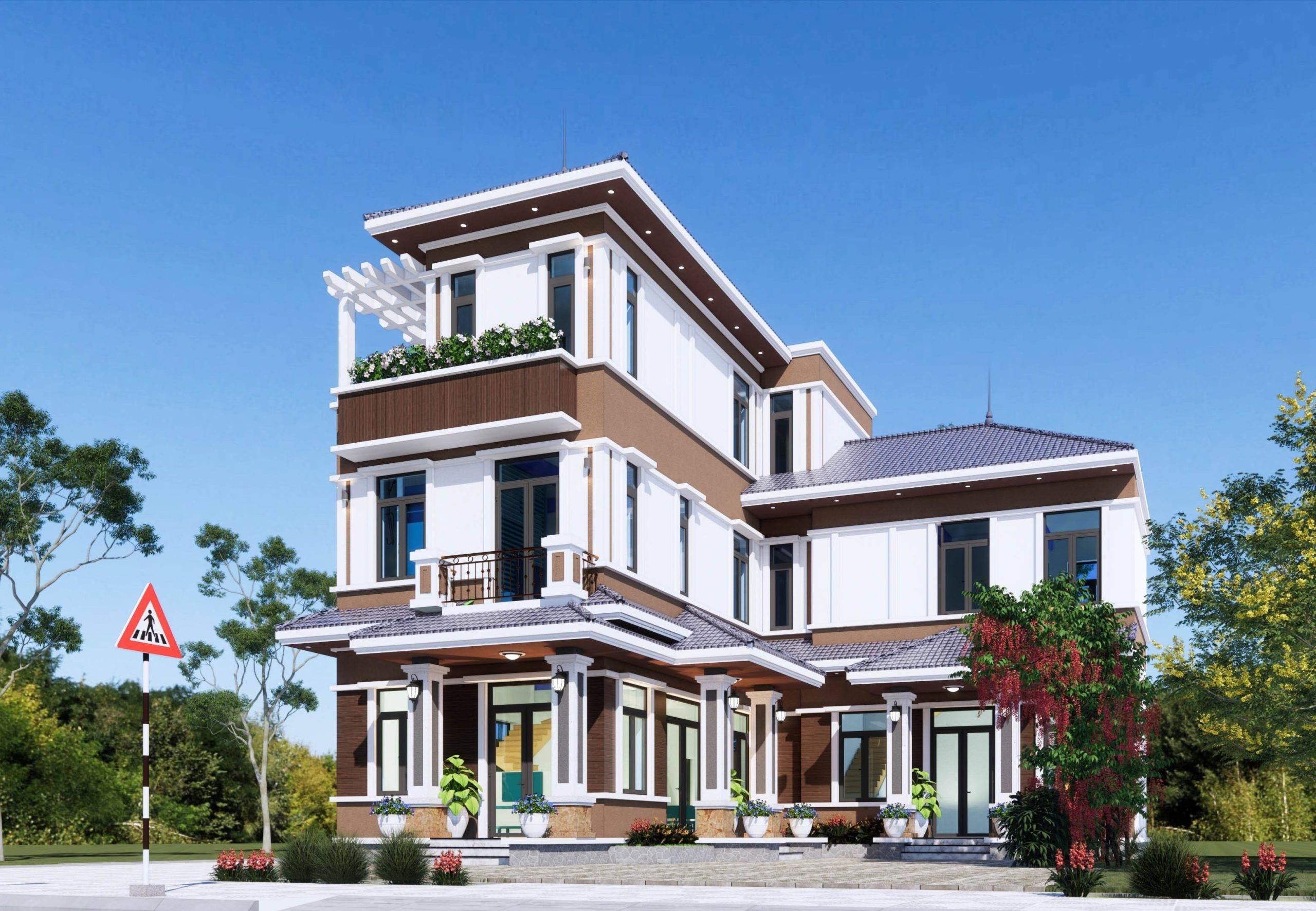 mẫu nhà mái nhật 3 tầng nhà phố