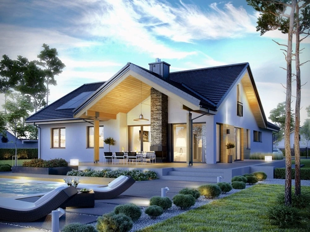 Nhà có sân vườn kết hợp kiểu mái Thái