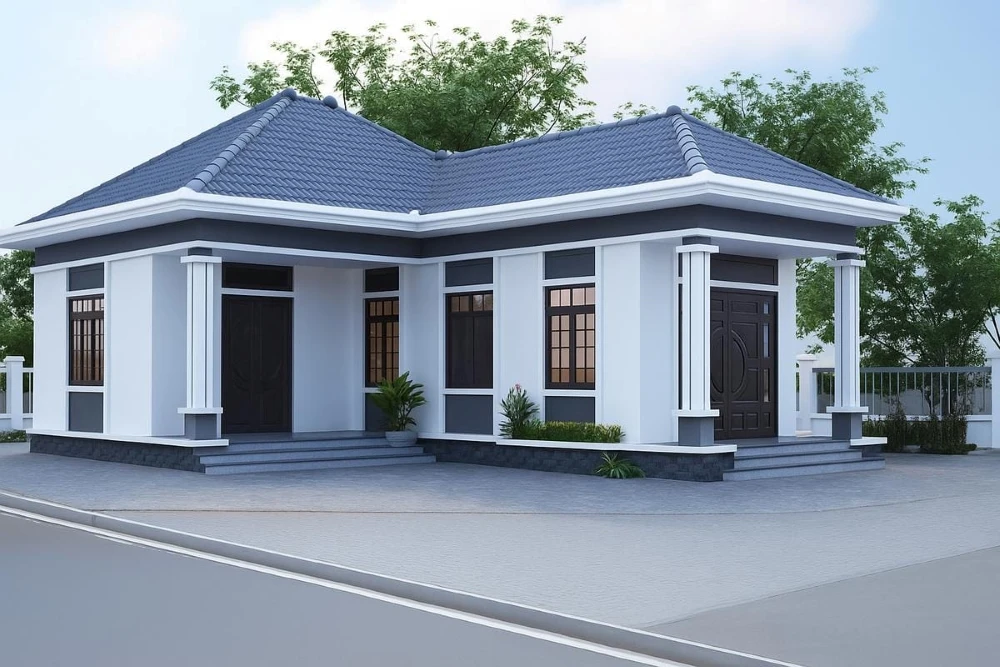 Nhà mái Nhật 1 tầng chữ L phong cách hiện đại