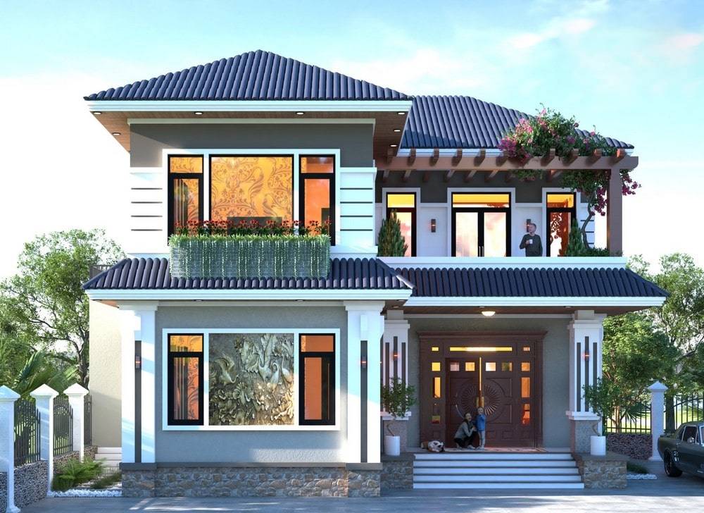 nhà mái nhật 2 tầng chữ l