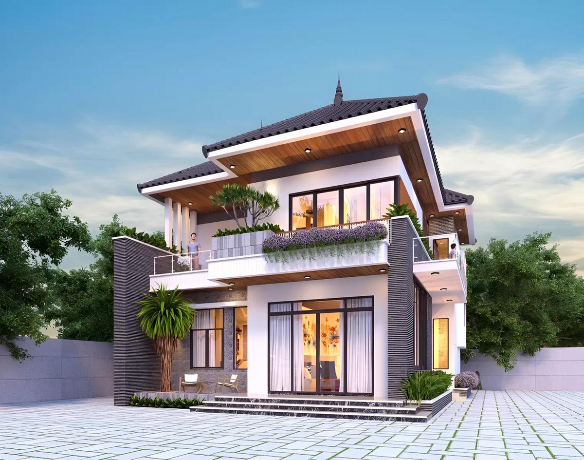 nhà mái nhật 2 tầng hiện đại