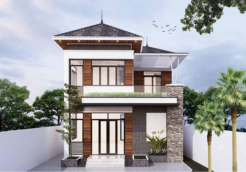 nhà mái nhật 2 tầng phong cách hiện đại