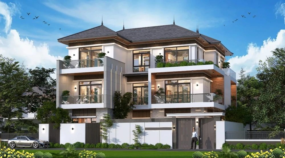 30+ mẫu nhà mái Nhật đẹp kèm chi phí cụ thể 13 nha mai nhat 3 tang hien dai 1