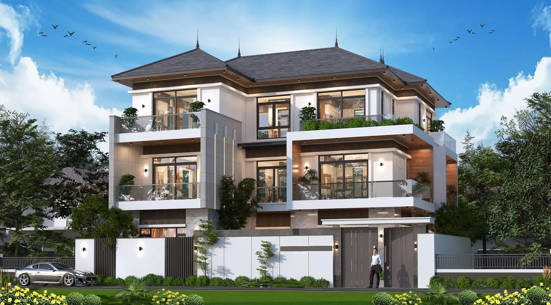 nhà mái nhật 3 tầng hiện đại