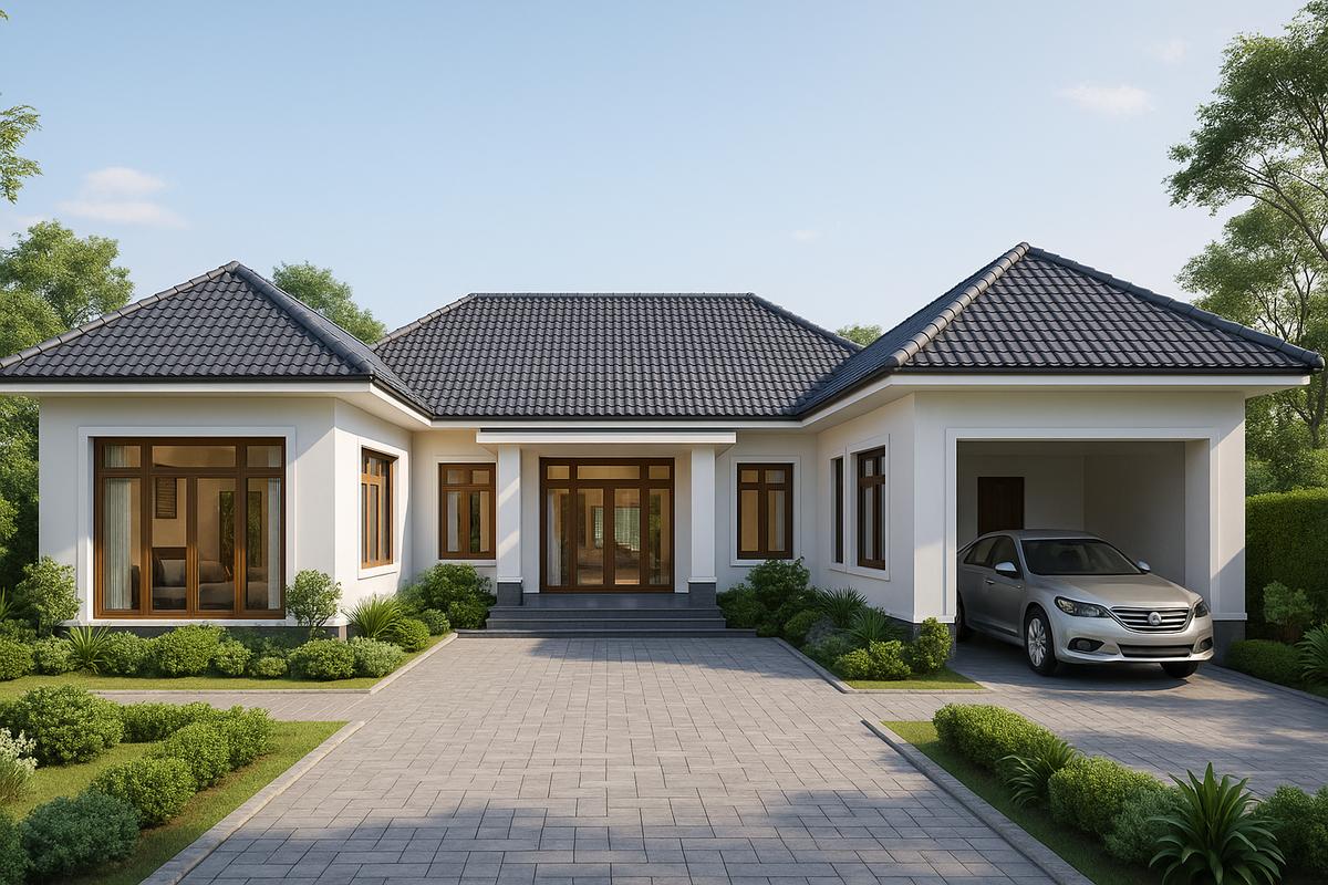 nhà mái nhật có chỗ để xe