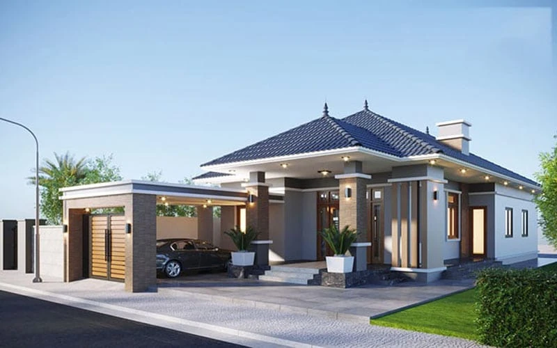 Mẫu nhà mái Nhật có gara