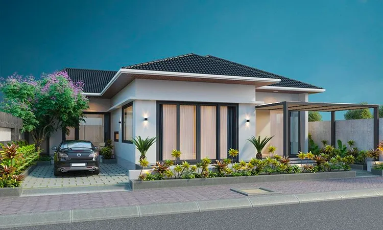 nhà mái nhật có sân vườn đẹp