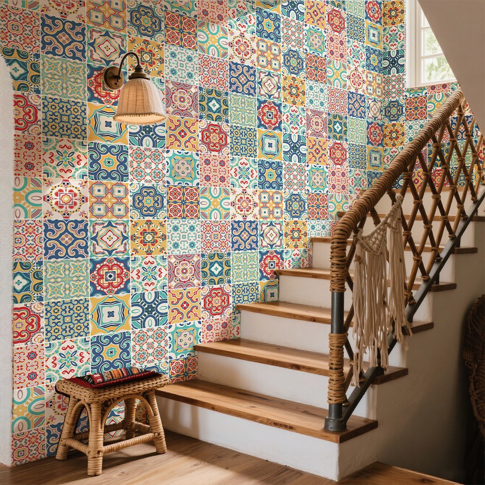 Ấn tượng với 20+ ý tưởng ốp gạch cầu thang dùng gạch hoạ tiết 10 ốp tường cầu thang