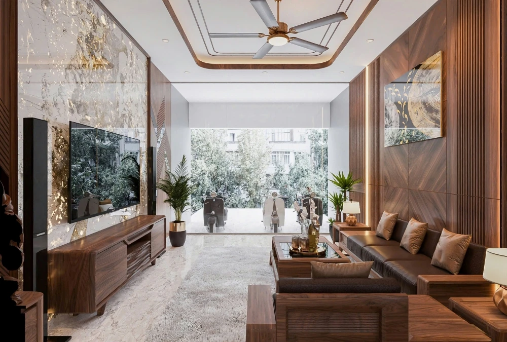 Trần thạch cao kết hợp gỗ hiện đại