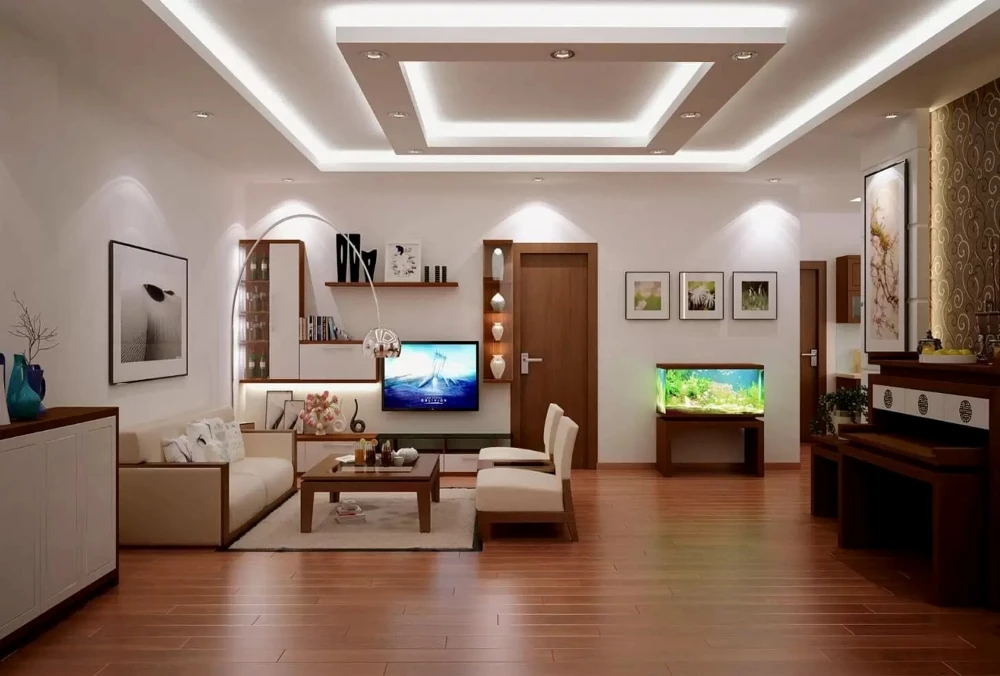 Trần thạch cao phòng khách hiện đại giật cấp